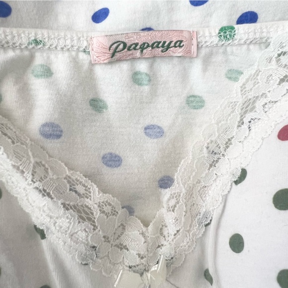 Papaya White Rainbow Polka Dot Lace Trim Cami Tank Top Size Medium Y2K Vintage - Picture 7 of 9